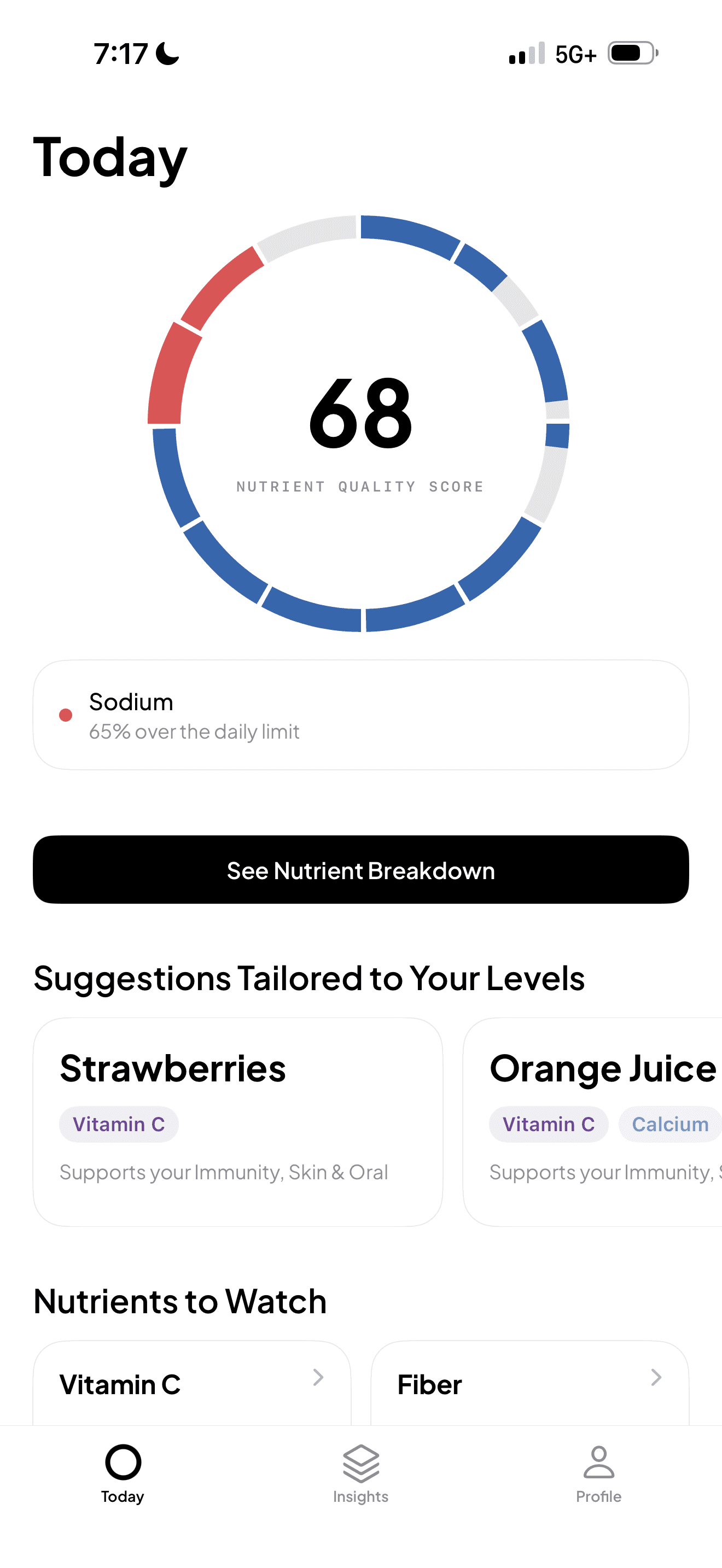 Dact Score breakdown screen